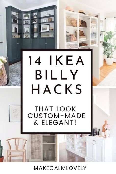 14 Great IKEA Billy Hacks that Look Custom-Made & Elegant Billy Dining Room, Malmbäck Ikea Ideas, Ikea Dining Room Hack, Billy Bookcase Bar, Billy Diy, Billy Regal Hack, Ikea Wall Units, Vitrine Ikea, Ikea Bookshelf Hack