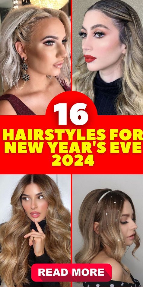 Make a bold entrance at New Year's Eve parties in 2024 with short hair and braided hairstyles that showcase your individual style. Braids add a unique and fashionable touch to your overall look, making them perfect for parties and gatherings. Whether you're attending a wedding or a night out, braided hairstyles will leave a lasting impression. New Years Long Hair Styles, 2023 Party Hairstyles, Hairdos For Party, Hair Styles Night Party, Cute Nye Hairstyles, Long Party Hairstyles, New Year Hairstyle 2024, New Year Hairstyle Medium Hair, Party Hairstyles Medium Hair