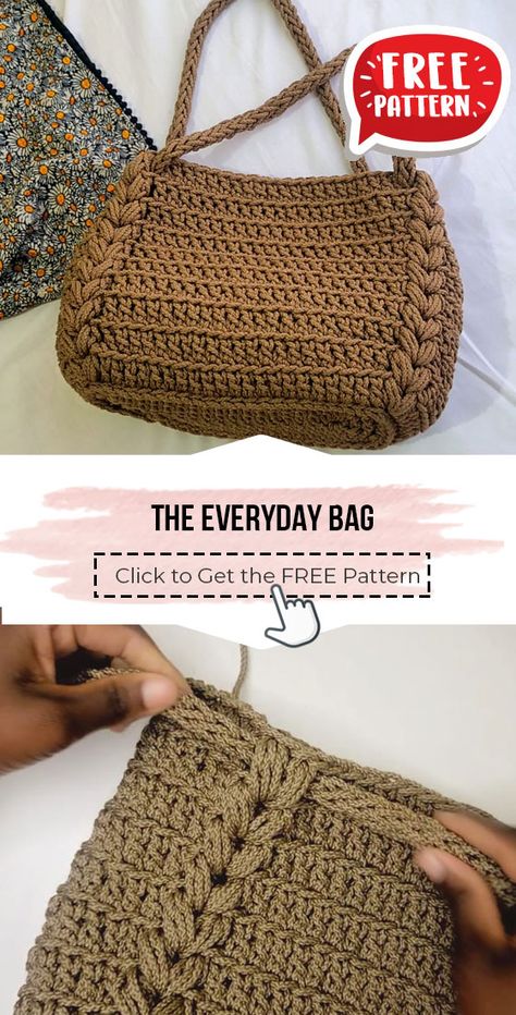 crochet the Everyday Bag free pattern - FREE Crochet Bag Pattern for Beginners. Click to Get the Pattern #Bag #crochetpattern #crochet via @shareapattern.com Crochet Overnight Bag, Crochet Duffel Bag Free Pattern, Crochet Everyday Bag, Free Pattern Bag Crochet, Crochet Patterns Handbags, Crochet Macrame Bag Free Pattern, Crochet Diaper Bag Free Pattern, Free Purse Crochet Patterns, Cute Bag Crochet Pattern Free