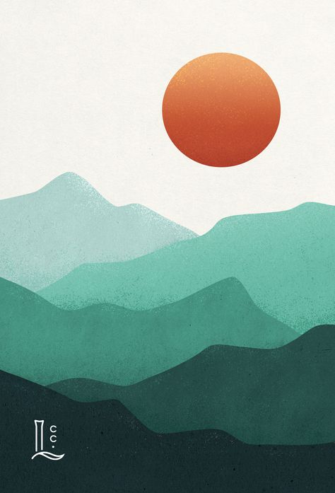 Minimalist mountain sunset vector art #hills #mountain #vector #sunset #sunrise #nature #illustration #digital #landscape #colorful #texture Abstract Hills Painting, Minimalist Nature Painting, Graphic Mountain Art, Boho Landscape Art, Block Colour Art, Abstract Drawings Colorful, Boho Aesthetic Prints, Illustration Art Landscape, Sunset Mountain Painting