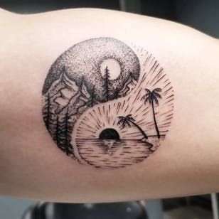 Earth Sign Tattoo, Yin Yang Tattoo Meaning, Earthy Tattoos, Earth Tattoo, Sign Tattoo, About Earth, Yin Yang Tattoos, Beach Tattoo, Mountain Tattoo