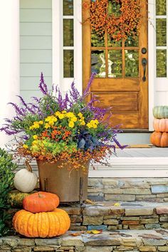 All Fired Up Ideas Para Decorar Jardines, Container Gardening Ideas, Pumpkins And Gourds, Fall Container Gardens, Fall Containers, Flowers Images, Fall Planters, Garden Containers, Fabulous Fall