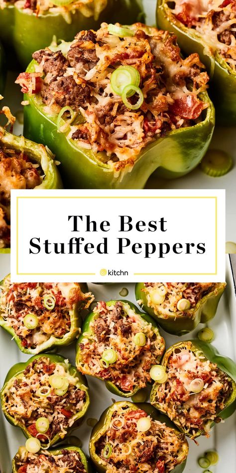 How To Make Stuffed Peppers | Kitchn Best Stuffed Peppers, Peppers Recipes, Beef Dishes, Ground Beef Recipes, Stuffed Green Peppers, Casserole Recipes, Stuffed Bell Peppers, Good Eats, Ground Beef