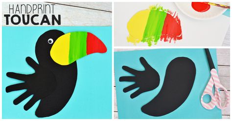 Handprint Toucan Craft For Kids - I Heart Arts n Crafts Toucan Preschool Craft, Toucan Craft, Rainforest Crafts, Animals And Their Habitats, Arts N Crafts, Children Projects, Jungle Crafts, Infant Daycare, Toucan Art