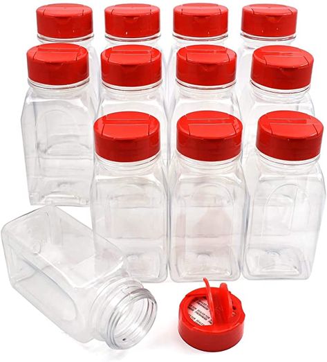 Amazon.com: RoyalHouse - 12 PACK - 9.5 Oz with Red Cap - Plastic Jars Bottles Containers - Perfect for Storing Spice, Herbs and Powders - Lined Cap - Safe Plastic - PET - BPA free - Made in the USA: Home & Kitchen Dried Spices, Storing Spices, Must Have Kitchen Gadgets, Spice Bottles, Spice Containers, Airtight Food Storage Containers, Plastic Items, Plastic Jars, Cool Kitchen Gadgets