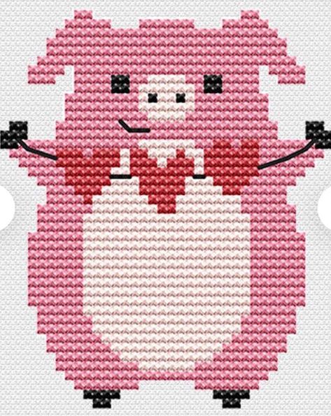 Pig Cross Stitch Patterns Free, Pig Cross Stitch Patterns, Pig Cross Stitch, Kawaii Cross Stitch, Cross Stitch Family, Stitch Toy, Kids Knitting Patterns, Baby Cross Stitch Patterns, Fair Isle Knitting Patterns