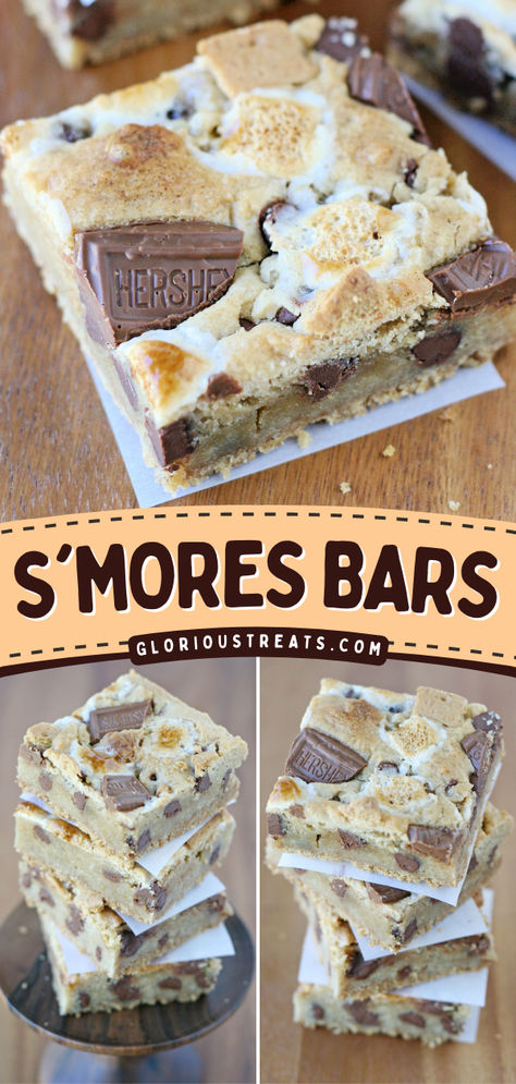 Out of Easy Spring dessert ideas? These S’mores Bars are thick, chewy, and delicious! Best topped with a scoop of vanilla ice cream, these dessert bars also make an easy summer dessert recipe! Easy Desserts For Camping, Easy Desserts Dairy Free, Fall Cookout Desserts, Boat Dessert Ideas, Potluck Dishes Dessert, Desserts That Dont Need Refrigerated, S’mores Bake, Delicious Summer Desserts, The Very Best S’mores Bars