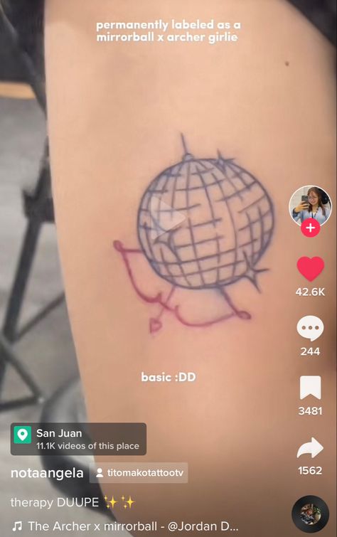 Mirrorball Archer Tattoo, The Archer Tattoo, Mirrorball Tattoo, Archer Tattoo, Swift Tattoo, Meaningful Word Tattoos, Taylor Swift Tattoo, The Archer, Word Tattoos