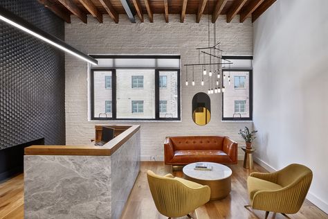 Reception at Private Boutique Law Firm Office in Brooklyn Law Firm Design, Law Firm Office, Law Office Design, Office Reception Design, Business Office Design, Office Reception Area, Law Office Decor, Lawyer Office, Small Office Design