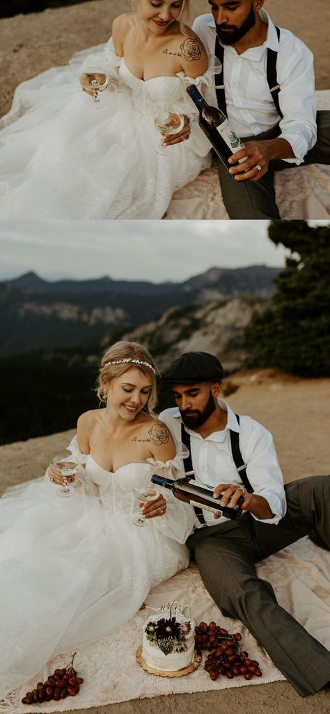 Fall Wedding Elopement Ideas, Elopement Picnic Photo Ideas, Wedding Picnic Ideas, Fall Elopement Ideas, Small Mountain Wedding, Small Wedding Locations, Mountain Picnic, Wedding Location Ideas, Engagement Picnic