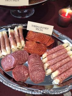 Theon Greyjoy Special  Meat Tray from a Game of Thrones Party on Kara's Party Ideas | KarasPartyIdeas.com (29) Viking Food Party, Midevil Food Ideas, Midevil Party Decor, Game Of Thrones Party Ideas, Viking Party Ideas Adults, Fantasy Party Ideas, Viking Decorations, Game Of Thrones Dinner, Game Of Thrones Names