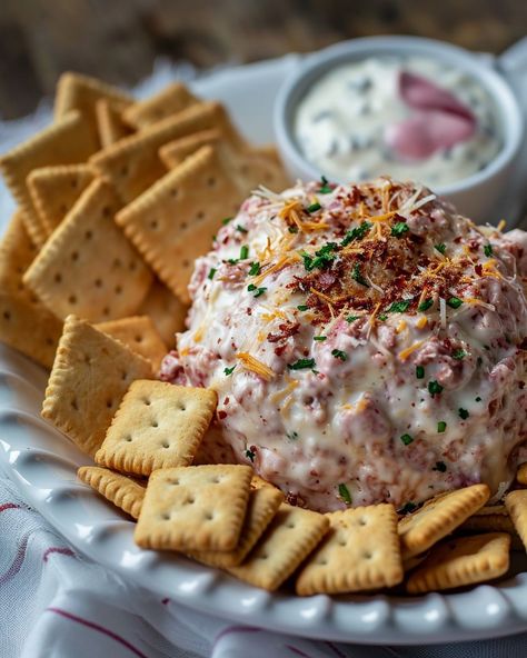 My grandma used to make this, and we love it so much we make it every year in honor of her! Chipped Beef Cheeseball, Chip Beef Cheeseball, Beef Cheeseball, Cheeseball Recipes, Slow Cooker Kitchen, Vegetable Sticks, Chipped Beef, Savory Cheese, Grilled Cheese Recipes