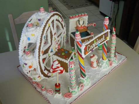 2011 Gingerbread Carnival, gingerbread house Gingerbread Carnival, Gingerbread House Candy, Homemade Gingerbread House, House Funny, Gingerbread House Designs, Gingerbread Village, Carnival Themed Party, Fairy House Diy, Gingerbread House Decorations