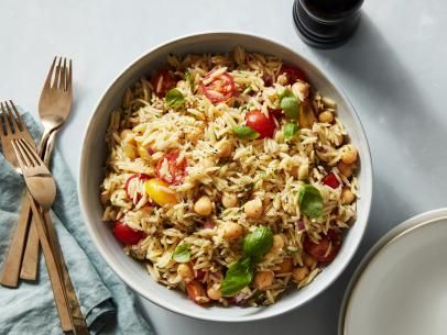 Summer Orzo Salad Recipe | Geoffrey Zakarian | Food Network Orzo Salat, Orzo Salad Recipes, Orzo Salad, Giada De Laurentiis, Orzo Pasta, Garbanzo Beans, Orzo, Summer Salads, Couscous