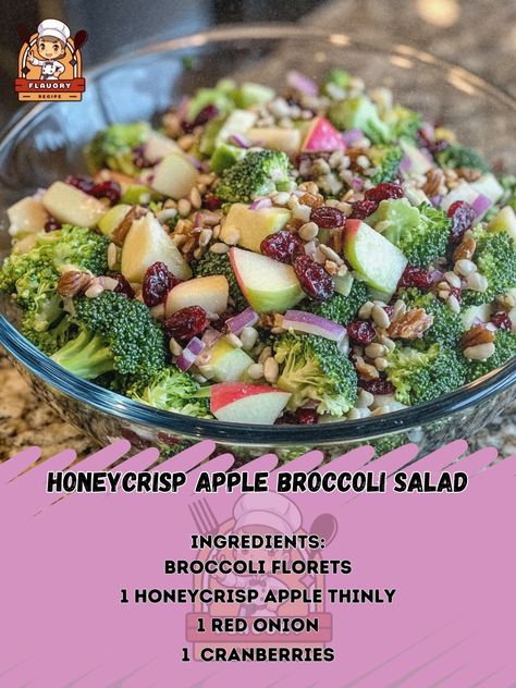 🍎🥦 Crisp, sweet, and savory collide in this Honeycrisp Apple Broccoli Salad! Perfect for a refreshing side dish. 🥗 Honeycrisp Apple Broccoli Salad Ingredients: - 2 cups broccoli florets - 1 Honeycrisp apple, thinly sliced - 1/4 cup red onion, finely chopped - 1/3 cup dried cranberries - 1/4 cup sunflower seeds - 1/2 cup plain Greek yogurt - 2 tbsp honey - 1 tbsp apple cider vinegar - Salt and pepper to taste Instructions: 1. In a large bowl, combine broccoli, apple, red onion, cranberries,... Honey Crisp Apple Broccoli, Honey Crisp Apple Brocolli Salad, Apple Broccoli Salad, Amish Broccoli Salad, Honey Crisp Apple, Honeycrisp Apple, Honey Crisp, Red Onion Salad, Bacon Salad