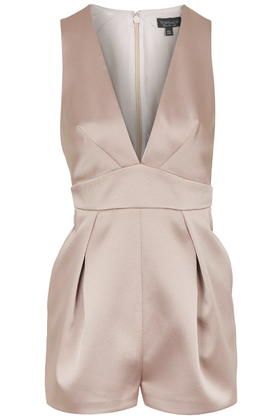 Satin Pastel Pink Plunge Playsuit Fitted Romper, Tailored Jumpsuit, Pleated Jumpsuit, Satin Romper, Pink Romper, Fitted Jumpsuit, Pink Rompers, Jumpsuits And Rompers, Playsuit Romper