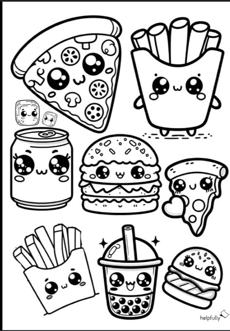 Coloring Pages Cute Kawaii, Coloring Page Kawaii, Food Colouring Pages, Kawaii Colouring Pages, Colouring In, Food Coloring Pages Free Printable, Simple Colouring Pages, Dessert Coloring Pages, Fun Coloring Pages For Kids