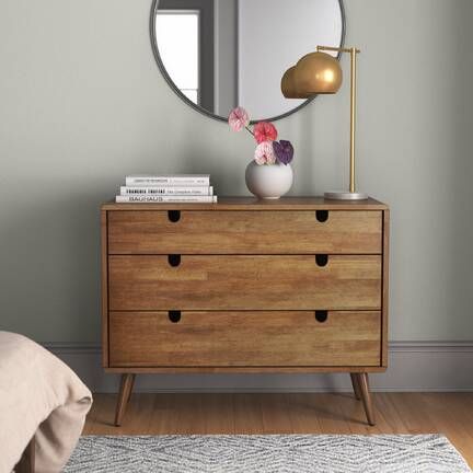 Joss & Main Holst Upholstered Low Profile Standard Bed & Reviews | Wayfair Mid Century Modern And Boho, Dresser Dresser, Dresser Wood, Furniture Flipping, Solid Wood Dresser, Mid Century Dresser, Mid Century Modern Dresser, 3 Drawer Dresser, Attic Bedroom