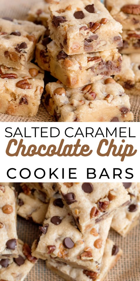 Salted Caramel Cookies Bars, Salted Caramel Baking Chips Recipes, Cookies With Salted Caramel Chips, Recipes With Salted Caramel Chips, Salted Caramel Chocolate Chip Cookie Bar, Salted Caramel Chips Recipes, Recipe Using Caramel Bits, Salted Caramel Chocolate Chip Bars, Salted Caramel Chocolate Chip Cookie Bars