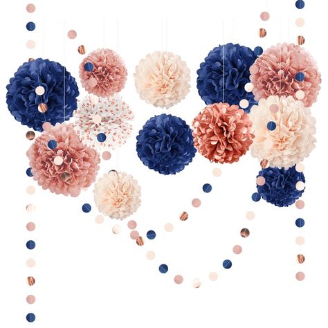 PRICES MAY VARY. Natural Color - Navy blue, rose gold,dusty rose,rose gold dot and ivory will create a retro and romantic party vibe, and paper flowers and paper skewers work together to make a great party addition Package Included - The tissue paper flower kits includes 12 pack tissue paper pom poms: 4 12", 4 10" and 4 8", 3PCS circle dot paper garlands, 15 in total DIY Crafts - The tissue paper pom-poms comes with instructions. It is shipped flat and what you need to do is to fluff it out and Navy Blue Party Decorations, Bohemian Party Decorations, Navy Blue Party, Rose Gold Wedding Decor, Diy Kid Activities, Blue Party Decorations, Romantic Party, Paper Flower Kit, Paper Garlands