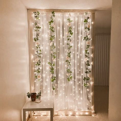 Fairy Light Room, Diwali Decoration Lights, Fairy Lights Room, Tulle Backdrop, Floral Archway, Brides Room, Salon Suites Decor, Simple Birthday Decorations, Fairy Lights Bedroom