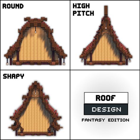 3x fantasy roof shapes for your minecraft builds. Support me on patreon and download my builds! Fantasy Landscape Minecraft, Minecraft Leaf Roof, Minecraft Wool Colors, Minecraft House Inspiration Medieval, Minecraft Rectangle House, House Blueprints Minecraft, Roof Idea Minecraft, Minecraft Gothic Cottage, Dark Oak Castle Minecraft