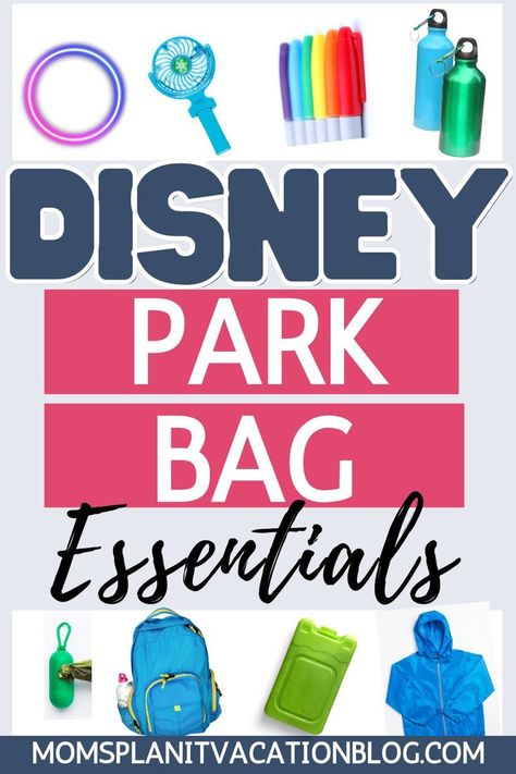 pictures of items with text overlay Disney Park Bag Essentials List For Disney World Packing, Disney Emergency Kit, Ultimate Disney Packing List, Food To Pack For Disney World, Disney Lunch Packing, Disney Park Bag Essentials 2023, Best Bags For Disney World, Disney World Packing List 2023, Theme Park Bag Essentials