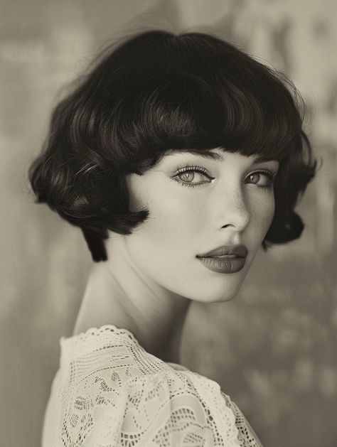 Timeless Vintage Haircuts: Iconic Styles Through the Decades 1920s Haircut Women, 1970s Bob Haircut, Vintage Haircuts Women, Flapper Hair Short, 1920s Bob Haircut, 60s Haircuts Women, Vintage Haircuts, Haircuts Women, Flapper Hair