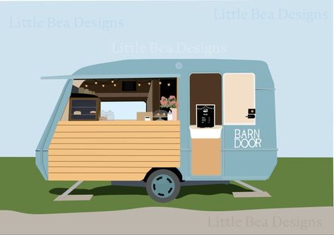 Illustration of a coffee shop van by Little Bea Designs Ulster University, Interactive Media, North Coast, June 2022, Belfast, Barn Door, My Website, Coffee Shop, Coming Soon