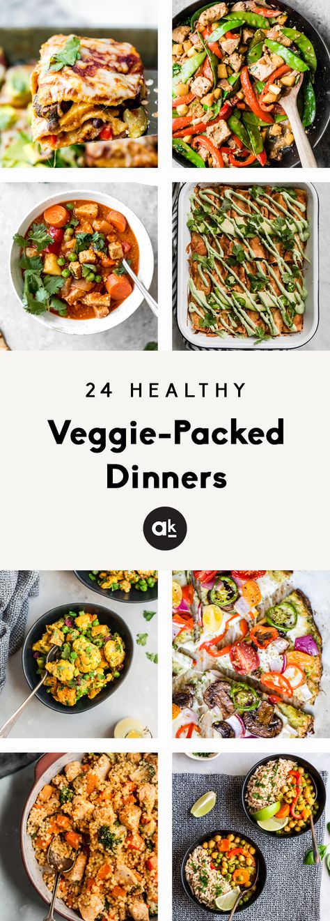 24 delicious, healthy veggie-packed dinners to make during the week! These recipes have plenty of protein and perfect for meal prep or family dinners. #dinnerideas #weeknightdinner #healthydinner #veggies #healthyeating Ambitious Kitchen, Veggie Dinner, Dinners To Make, Healthy Veggies, Family Dinners, Healthy Meal Prep, Healthy Foods To Eat, Clean Eating Snacks, Veggie Recipes