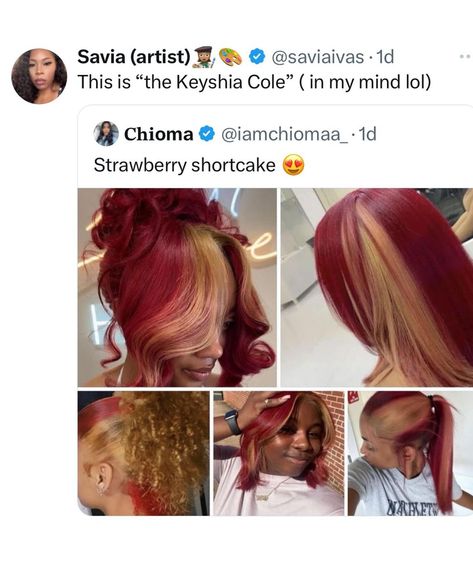 Hair Color Ideas 2 Colors, Black Woman Hair Dye Ideas, Fall Colors To Dye Your Hair Black Women, Skunk Hair Ideas, Dyed Hair Black Women 4c, Locs With Colored Tips, Burgundy And Blonde Hair Black Women, Hair Color Ideas For Locs, Wig Dye Ideas