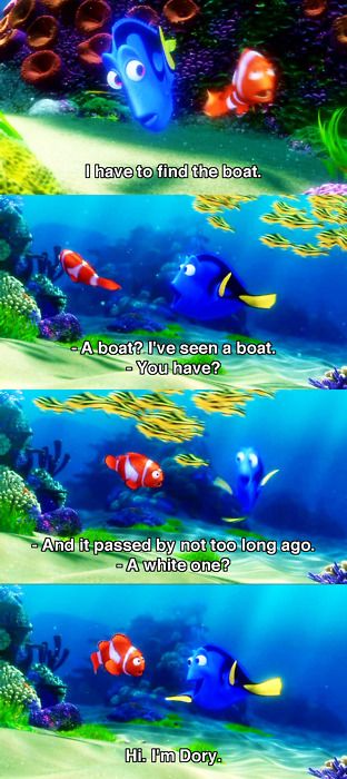 oh, dory Dory Nemo, Anime Disney, Disney Finding Nemo, Disney Nerd, Movie Quotes Funny, Pixar Movies, Upcoming Films, Finding Nemo, Disney Memes