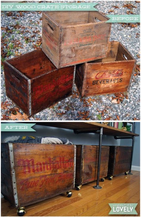 Vintage Wood Crates, Old Wooden Crates, Old Wooden Boxes, Diy Vintage Decor, Vintage Industrial Decor, Industrial Storage, Crate Storage, Industrial Vintage, Wood Crates