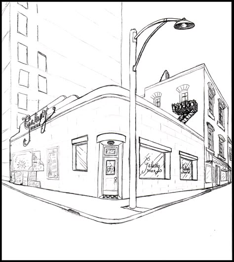 Fun With Perspective by felixsvm.deviantart.com on @DeviantArt 2 Point Perspective City, Linear Perspective Drawing, Perspective City, City Corner, 2 Point Perspective Drawing, 2 Point Perspective, Perspective Sketch, Architecture Drawing Sketchbooks, Perspective Drawing Architecture