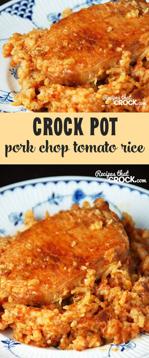 This Easy Pork Chop Tomato Rice recipe is easy and delicious! Soup Recipes Pork, Tomato Rice Recipe, Pork Chops And Rice, Crock Pot Pork, Pork Chop Recipes Crockpot, Quinoa Chili, Pastas Recipes, Recipes Pork, Easy Pork Chops