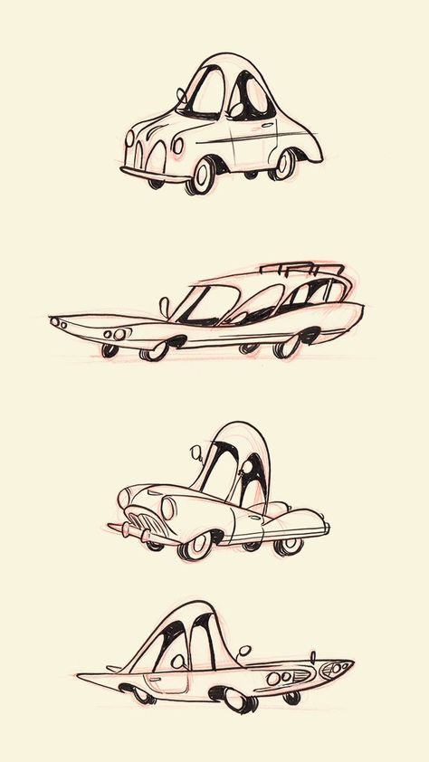 Mid Century Car Illustration, Ishigaki, Mid Century Illustration, Arte Robot, 캐릭터 드로잉, Car Illustration, Retro Cartoons, Car Drawings, Prop Design