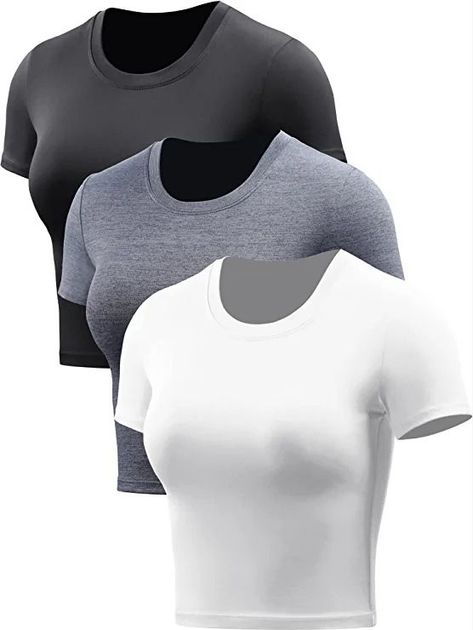 Workout Crop Tops Women Racerback Dry Fit Athletic Shirts Short Sleeve 3 Set Sports Crop Tops, Shirts Short Sleeve, Workout Crop Top, Crop Top Shirts, Running Shirts, Athletic Shirts, Different Outfits, Workout Tank Tops, Gym Outfit