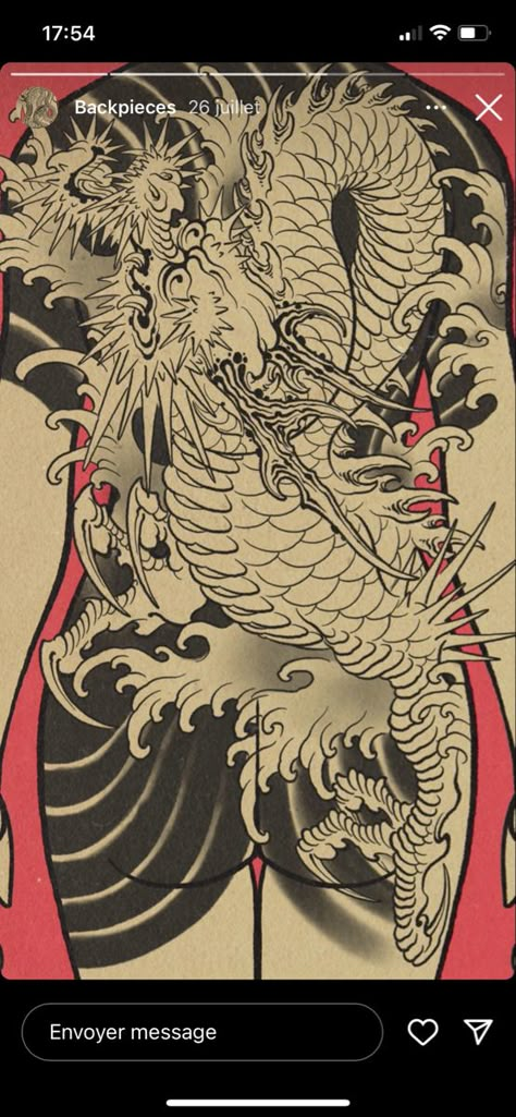 Japanese Dragon Full Back Tattoo, Ryu Dragon Tattoo, Dragon Samurai Tattoo, Japanese Backpiece Tattoo, Japanese Backpiece, Dragon Backpiece, Dragon Irezumi, Dragon Back Piece, New Japanese Tattoo