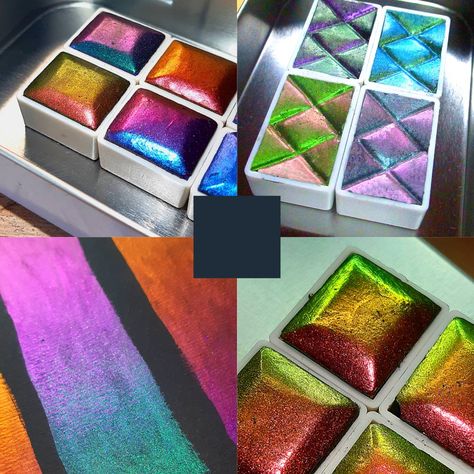 Painting Crystals Tutorial, Iridescent Painting Tutorial, Painting Crystals Acrylic, Iridescent Acrylic Paint, Iridescent Watercolor Paintings, Skrim Watercolors, Art Supplies Gift, Abstract Art Lesson, Stationery Obsession