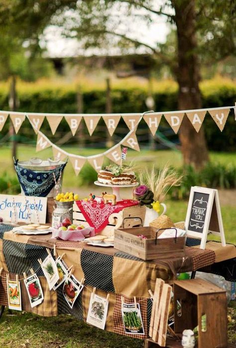 Dessert table at a Farm Themed Birthday Party Farm Themed Party, Barnyard Birthday Party, Farm Animal Party, Country Birthday, Farm Themed Birthday Party, Country Party, Barnyard Party, Barnyard Birthday, Farm Birthday Party