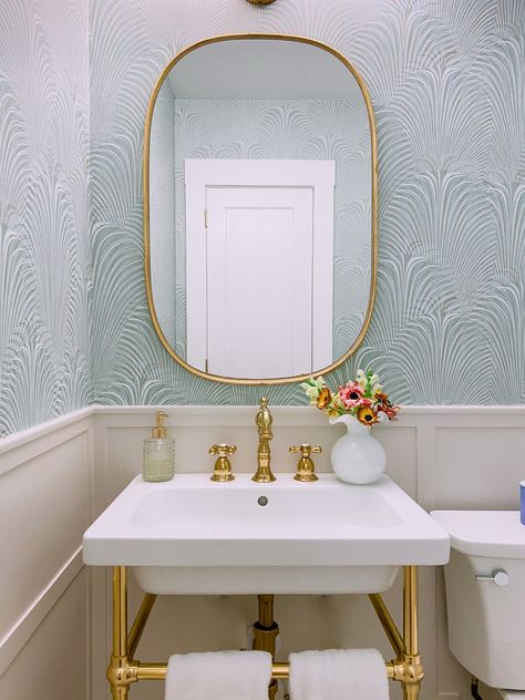 Our Patterned Tile and Wallpaper Half Bath Reveal - Darling Down South Wallpaper Half Bath, Half Bathroom Wallpaper, Half Bath Wallpaper, Small Half Bathroom, Small Half Bath, Half Bathroom Decor, Number 27, Half Bathrooms, Bath Inspiration