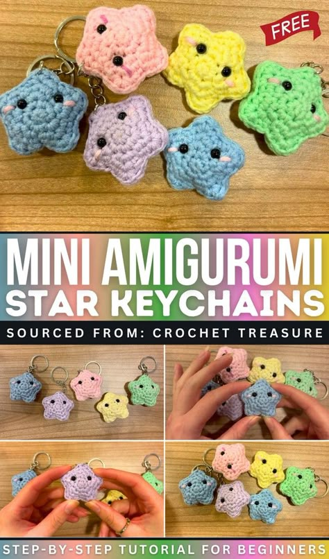 Crochet Stuffed Animals One Color, Crochet Mini Cloud Pattern Free, Crochet Ice Cream Keychain Free Pattern, Crochet Gifts For Classmates, Amigurumi Blush Cheeks, Tiny Crochet Amigurumi, Cute Amigurumi Keychain Free Pattern, Tiny Crochet Star Free Pattern, Tiny Crochet Star