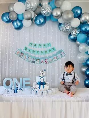 Simple Baby Birthday, Diy 1st Birthday Decorations, 1st Birthday Decorations Boy, Fairy Led Lights, Birthday Decoration Items, 1st Birthday Decoration, Γενέθλια Mickey Mouse, Baby Boy Birthday Themes, Monthly Photo Banner