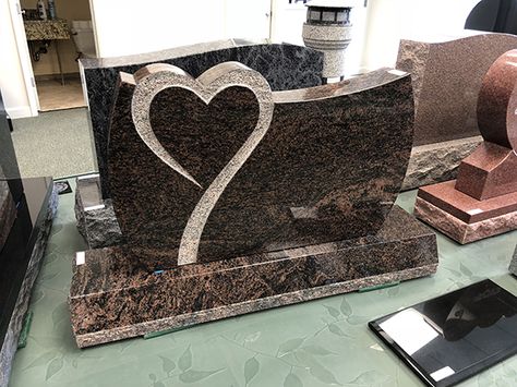 Rustic Brown Stippled Heart Memorial | Modlich Monument Company Gravesite Ideas, Monument Ideas, Granite Monuments, Granite Memorial, Tombstone Designs, Scale Drawing, 90's Birthday Party, Flower Silhouette, Granite Colors