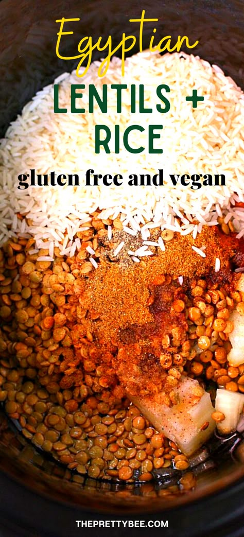 rice and lentils in a slow cooker Vegan Gluten Free Lentil Recipes, Lentil Beans And Rice, Lentils Rice Cooker, Protein Lentil Recipe, Rice And Beans Recipe Crockpot, Vegetarian Chicken And Rice, Low Fodmap Lentil Recipes, Lentils Recipe Crockpot, Crockpot Lentils And Rice