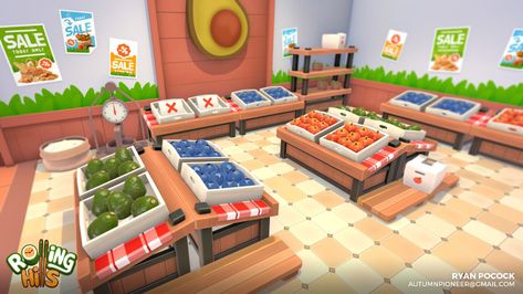 ArtStation - Rolling Hills - Market, Fish, Fruit & Props, Ryan Pocock Ice Buckets, Fish Market, 3ds Max Models, Game Food, Poster Designs, Rolling Hills, Wall Graphics, Buckets, Grocery Store