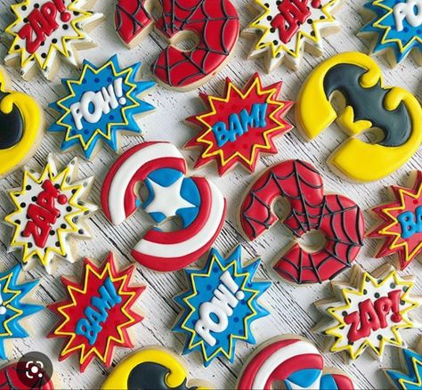 Avengers Cookies, Superhero Cookies, Superhero Party Decorations, Marvel Birthday, Marvel Birthday Party, Cookie Birthday Party, Wonder Woman Birthday, Marvel Party, Avenger Birthday Party