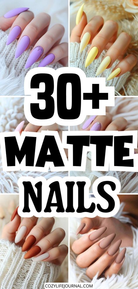 30+ different matte nail designs in various colors and styles. January Nail Designs Matte, Matte Colored Nails, Colorful Matte Nails, Grey Matte Nails Design, Short Nails Acrylic Matte, Matte Nail Ideas Short, Matt Nails Ideas, Mat Nails Designs, Matte Gel Nail Designs