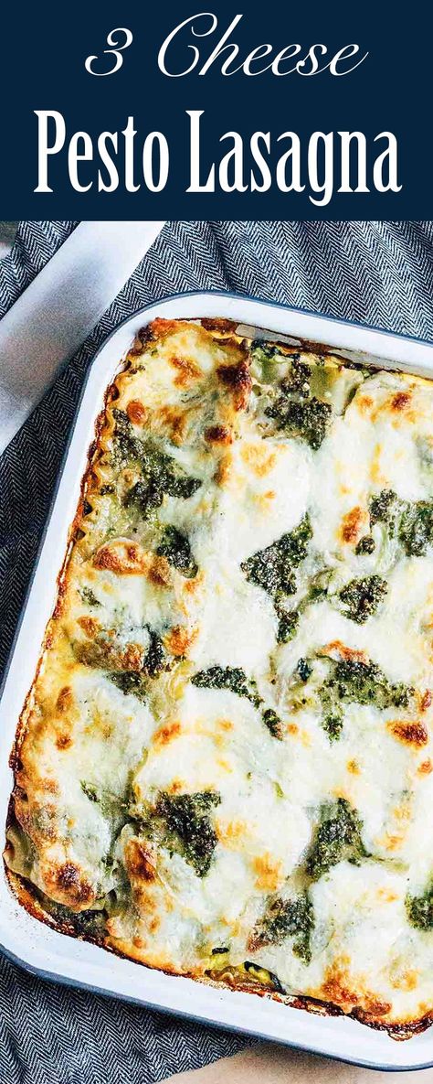 This three-cheese lasagna with pesto and greens is a great way to use up some summer produce. It keeps well and makes a great meal for the week ahead. Jarred Pesto Recipes, Lasagna Noodles Ways To Use, Ways To Use Pesto, Summer Lasagna, Meal For The Week, Green Lasagna, Gf Noodles, Cheese Sauces, Pesto Lasagna