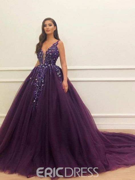 Purple Tulle Dress, Purple Ball Gown, Ball Gown Prom Dresses, Purple Gown, Gown Prom Dresses, Sparkle Prom Dress, Formal Clothes, Evening Wear Dresses, Gown Pattern